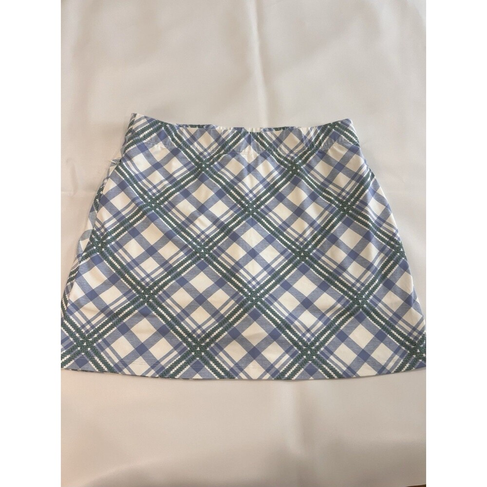 J. McLaughlin Skort Womens Sz L Skirt Tennis Golf Blue Zipper Pockets Plaid *b